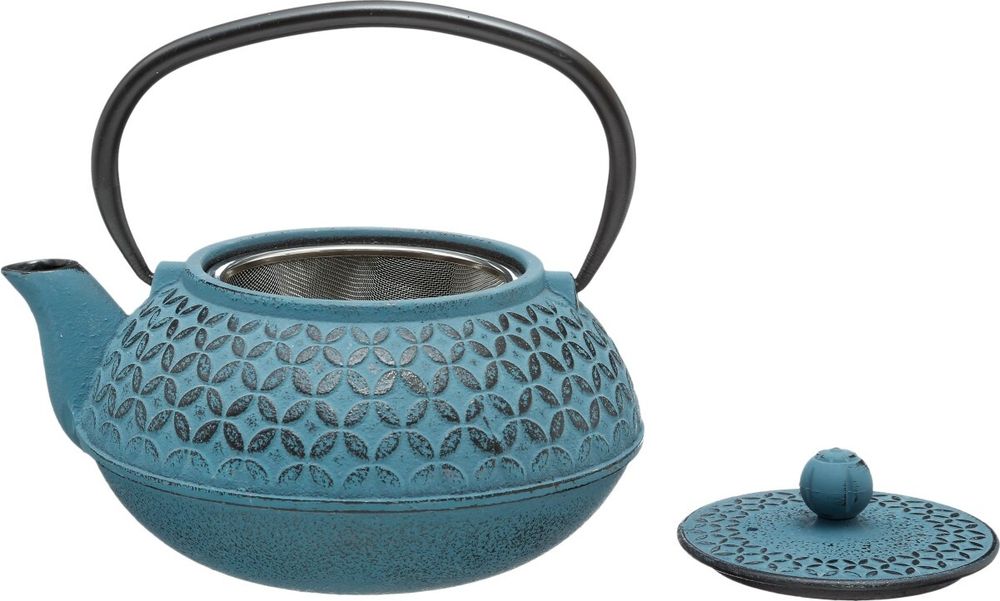 Secret de Gourmet Teekanne mit Sieb Blume 1000 ml aus Gusseisen blau 15,5cm x 10cm