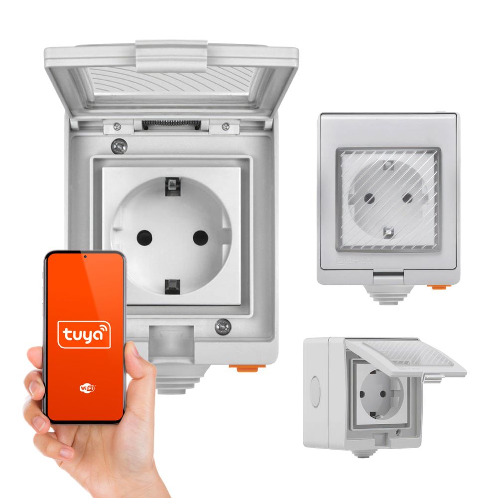 Inteligentne Gniazdo Natynkowe Zewnętrzne WiFi Tuya IP55 16A 230V Pomiar