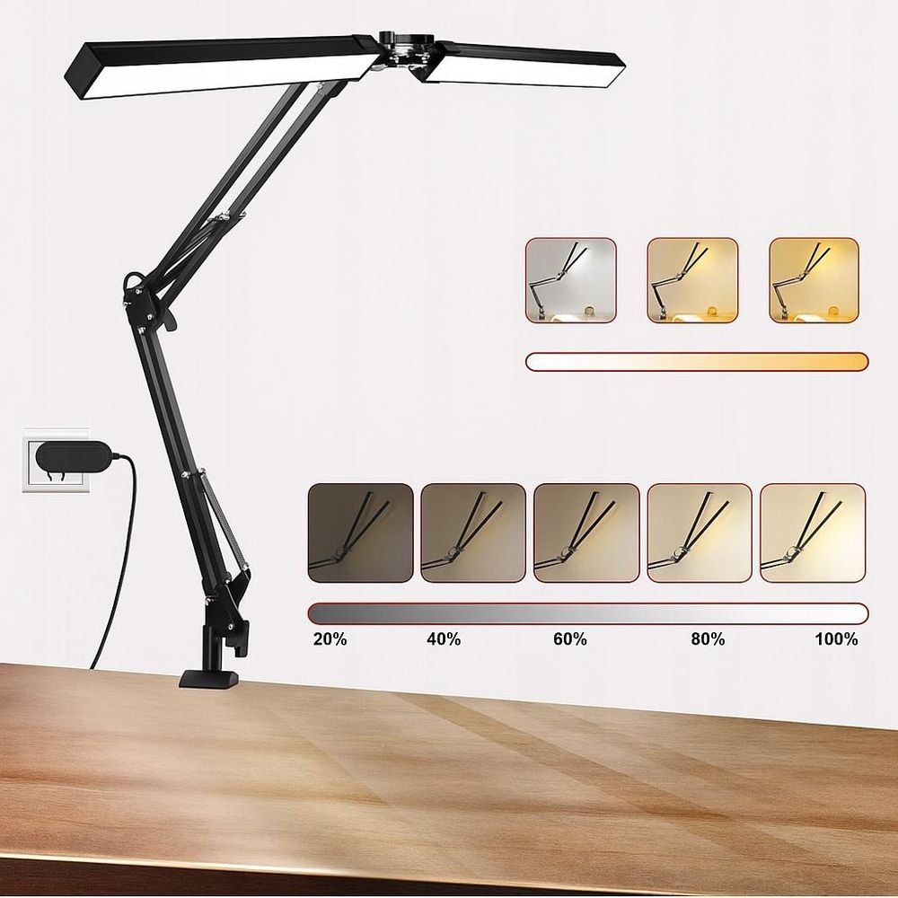 MasterLED LED Architektenlampe 14W Schwarz, CCT Dimmbar, Tischklemme, 3 Lichtfarben