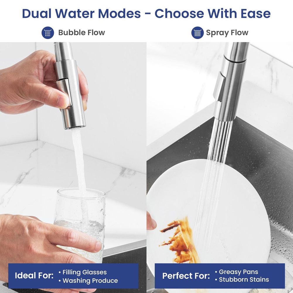 Lonheo Hochdruck Silber Küchenarmatur Wasserhahn Küche ausziehbar mit 2 Strahlarten 360° drehbar Spültischarmatur mit Brause