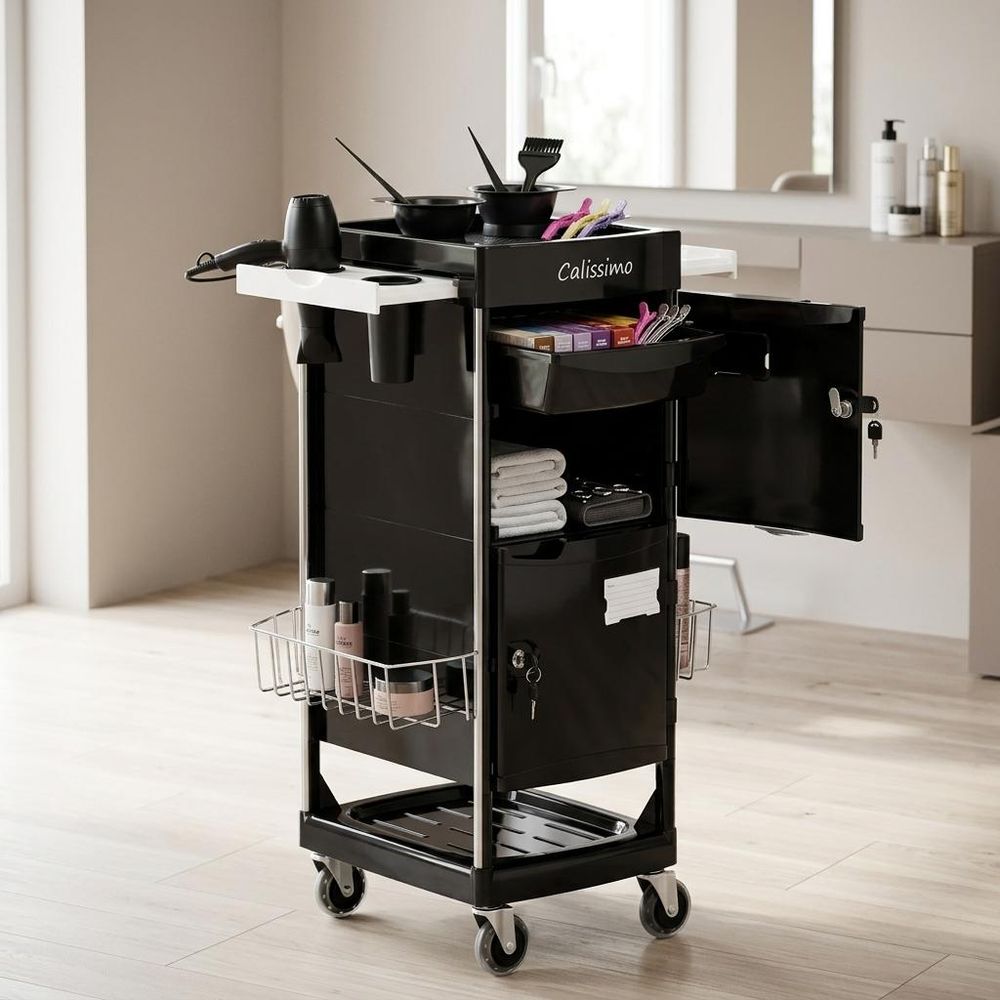 Chariot de coiffure à roulettes X10-F - Desserte et table roulante pour coloration, meuble avec