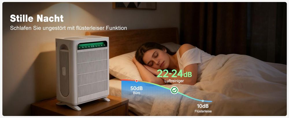 KNKA pro Luftreiniger mit Dual-HEPA-Filter für Allergiker, CADR 384–415 m³/h, große Räume bis 140 m², PM2.5 LED-Farbanzeige, schnell & leise 22–24 dB, Weiß