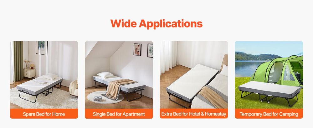 VEVOR Klappbett mit 5-Zoll-Matratze, faltbares Einzelbett mit Memory-Schaum-Matratze (75 x 32 Zoll), 137 kg schweres Metallbett für Schlafzimmer und Wohnzimmer