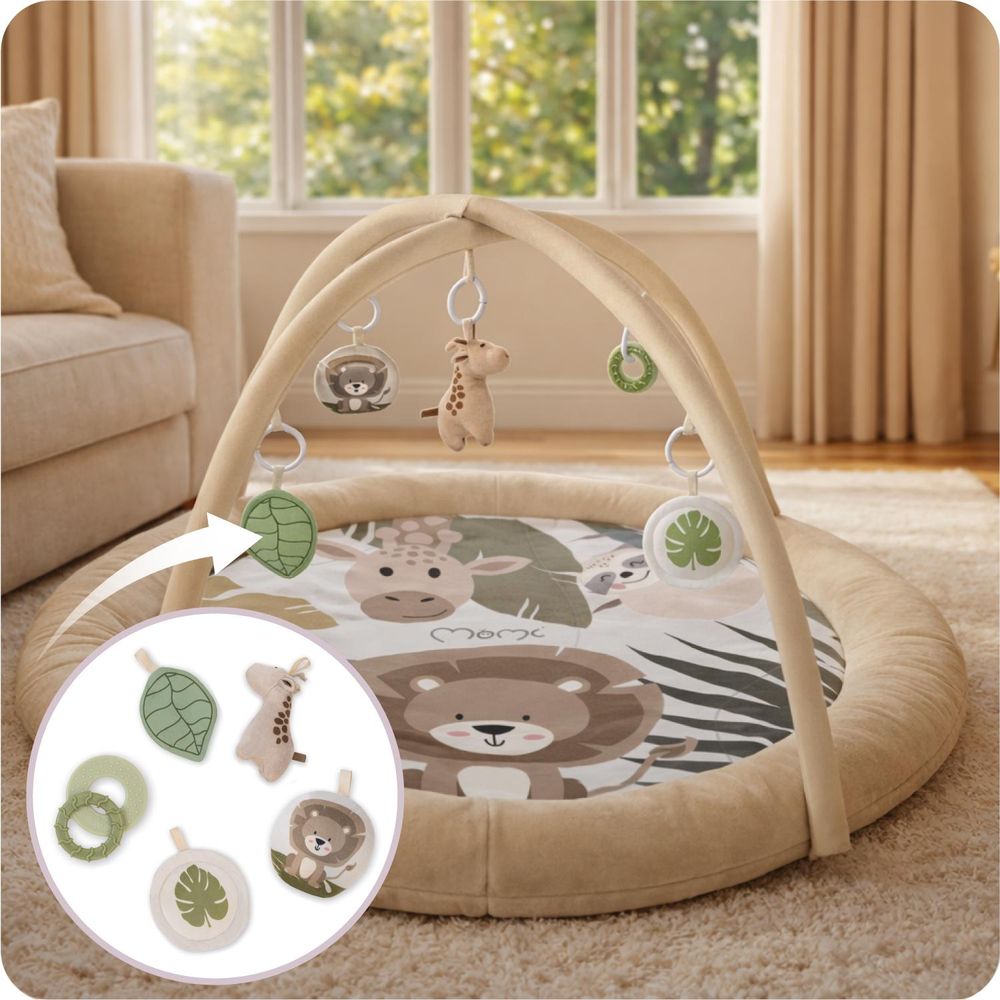 MoMi LUANI - Baby Spieldecke mit Spielbogen - Plüsch - Spiegel - Rassel - Beißring - 0+ Monate