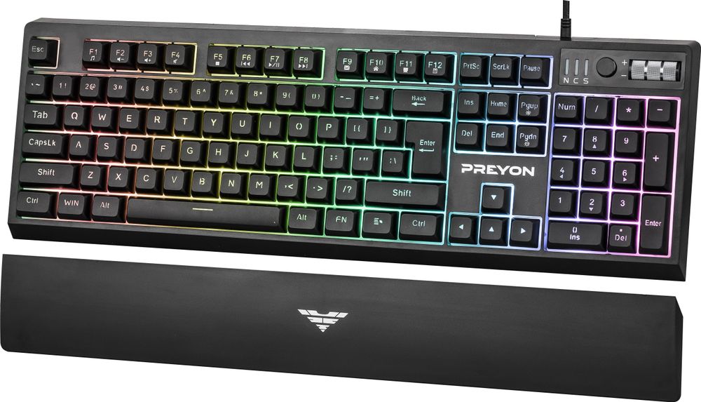 PREYON Long Claw Alpha Tastatur Gaming-Tastatur - 104 Funktionstasten - RGB-Beleuchtung - Zusätzliche Tasten - Volumenrolle - Anti-Ghosting - Abnehmbare Magnetische Stütze - Taste Licht Aus/Ein