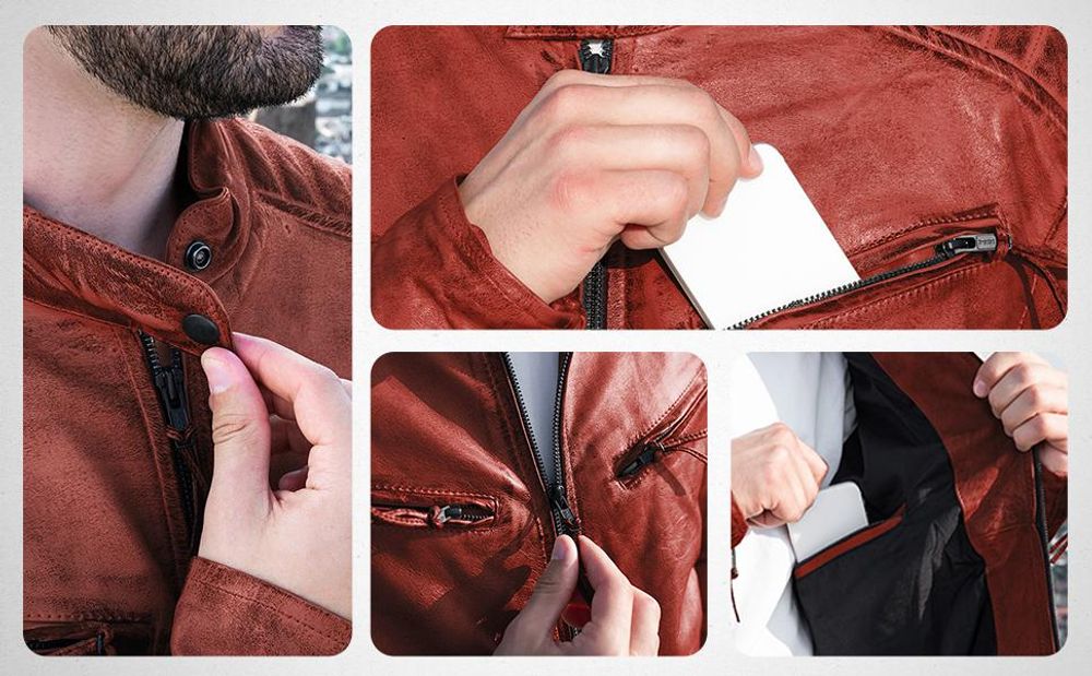 PAULGOS Herren Lederjacke Echtes Leder Jacke Echtleder Übergangsjacke Fashion in 5 Farben Gr. S-7XL Design 2