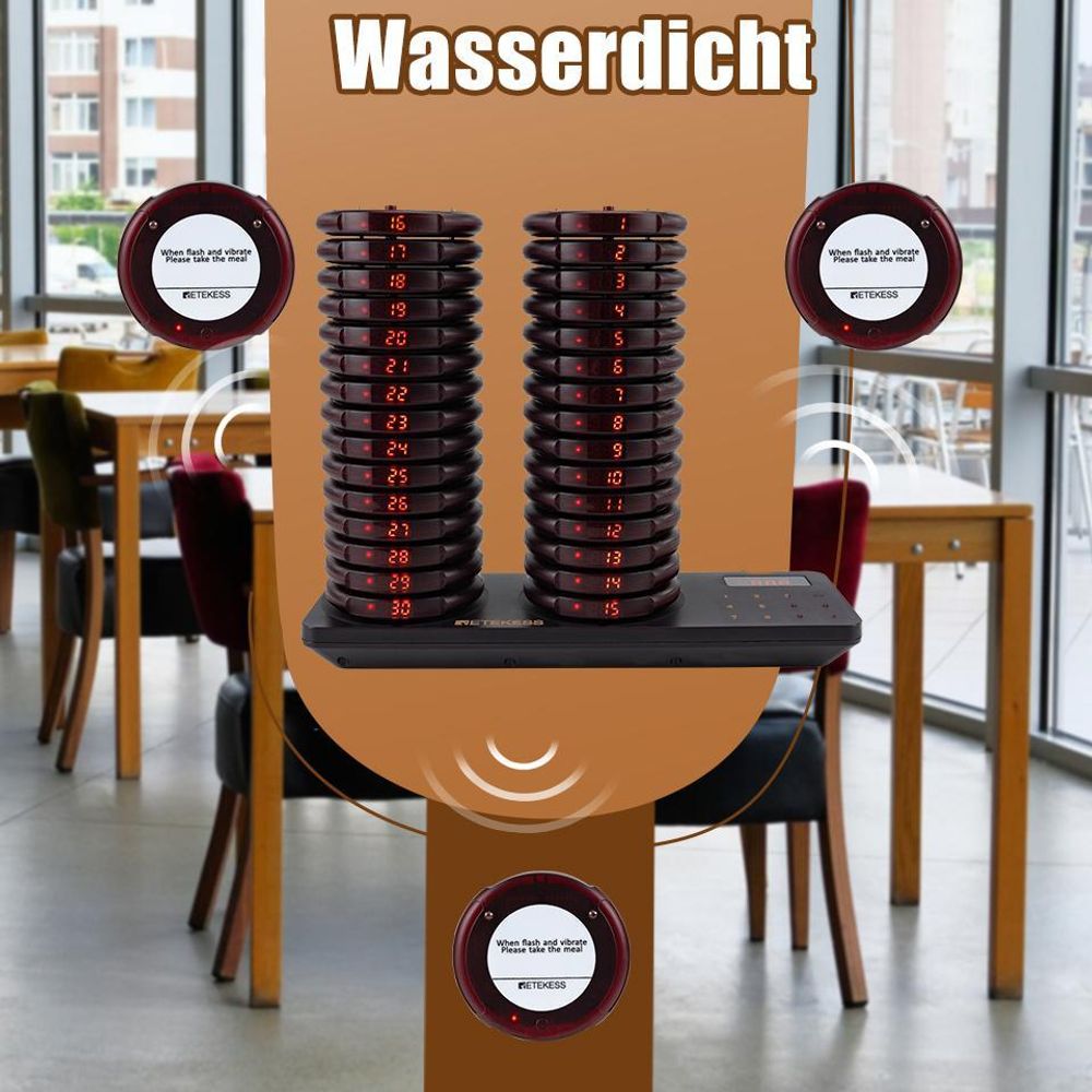 Retekess TD163 Restaurant Pager System, Pager Rufsystem, 500M, 40 Pagers, 31 Rufmod, 300mAh 20H, Pager set für Fast Food, Hotel, Café, Bar