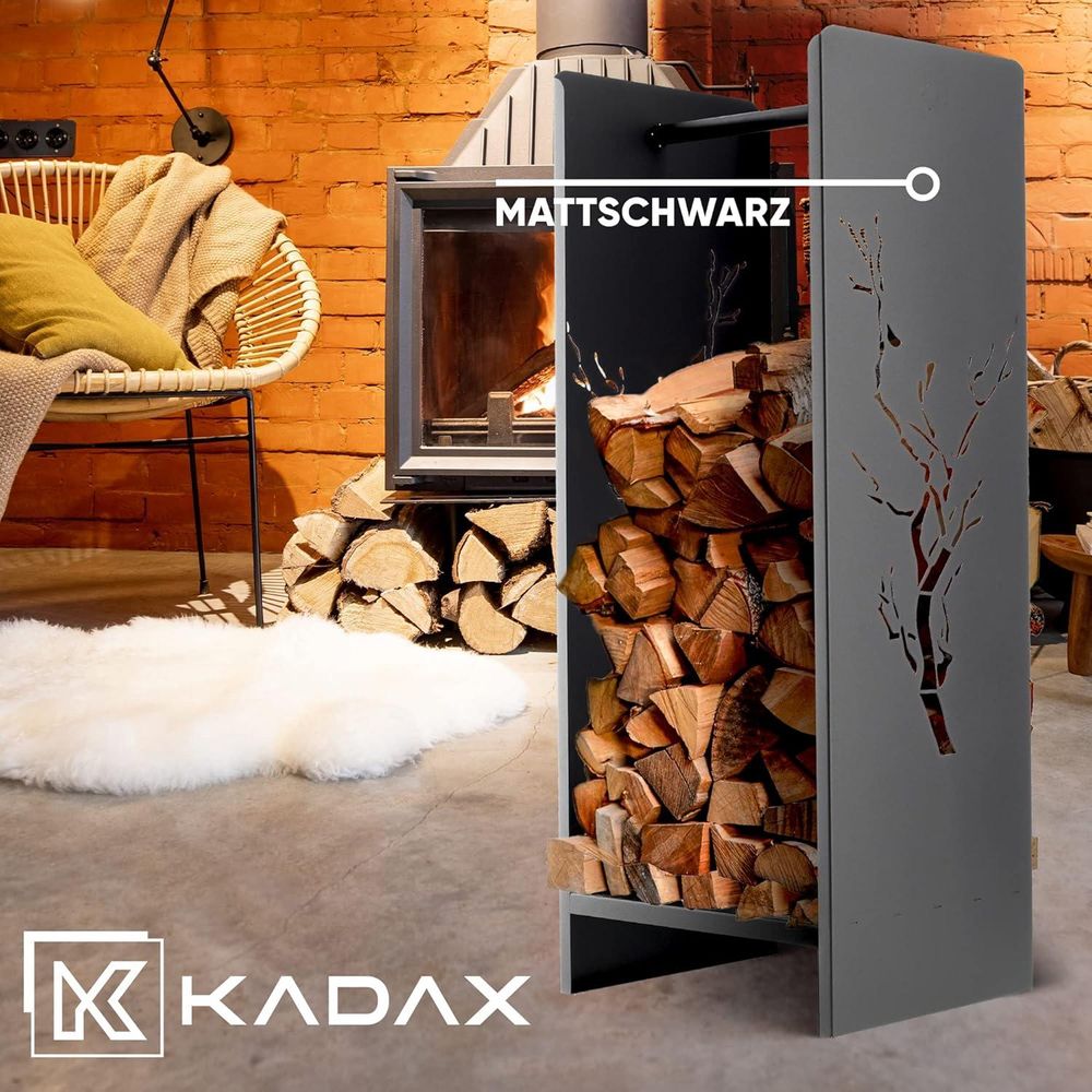 KADAX Kaminholzgestell aus stahl "Trovo", Kaminholzhalter, pulverbeschichtetes 90 cm, Schwarz