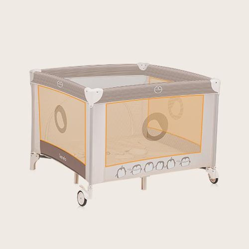 Lionelo Laufgitter Bonnie bis 15 kg, Seitlicher Zugang mit Reißverschluss, Seiten mit Luftmaschen, schnell zusammenklappbar, gebremste Räder Beige