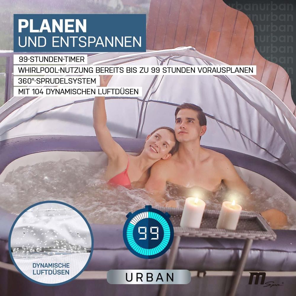 MSpa Whirlpool Urban Nest U-NE021 | Indoor & Outdoor Whirlpool - Aufblasbar - 2 Personen - Massagefunktion - Anti-Frost - Ozon-UV-C-Desinfektion