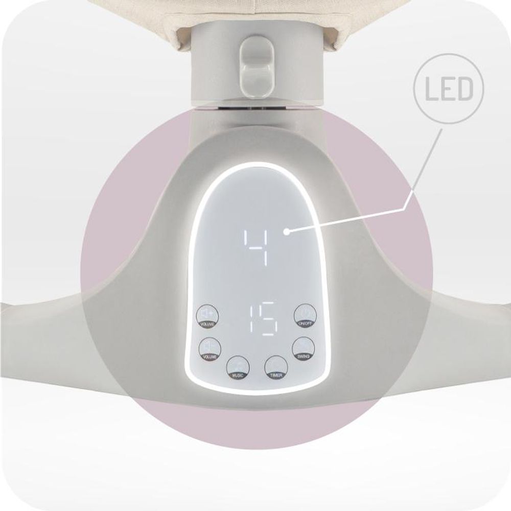 MoMi KENANI SAND – Elektrische Babywippe mit Bluetooth, Fernbedienung, LED-Display & 5 Stufen, inkl. Spielzeug – Beige
