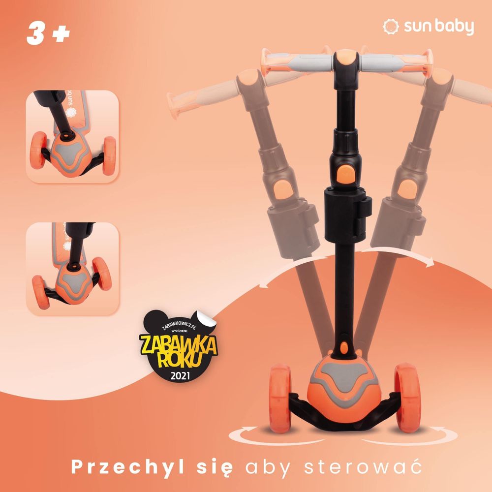 Patinete SUN BABY mostrando el sistema de dirección por balanceo.