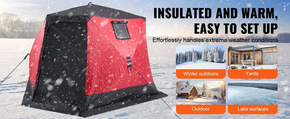 VEVOR Tragbarer Eisunterstand, isoliertes Pop-Up-Zelt zum Eisfischen für 6–8 Personen, 46,6 Quadratmeter befischbare Fläche, thermische Eishütte zum Winterfischen, Eiswürfel, 330 x 330 cm