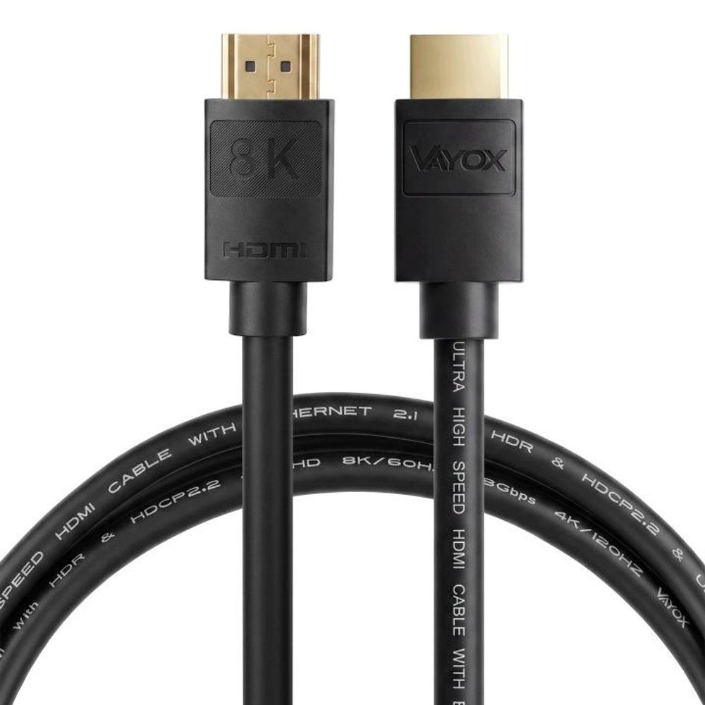 Vayox HDMI 2.1 Kabel 8K 10m Schwarz | Ultra High Speed 48Gbps 8K 60Hz 4K 120Hz 240Hz | eARC Dynamic HDR HDCP 2.2 Vergoldet für PS5 TV