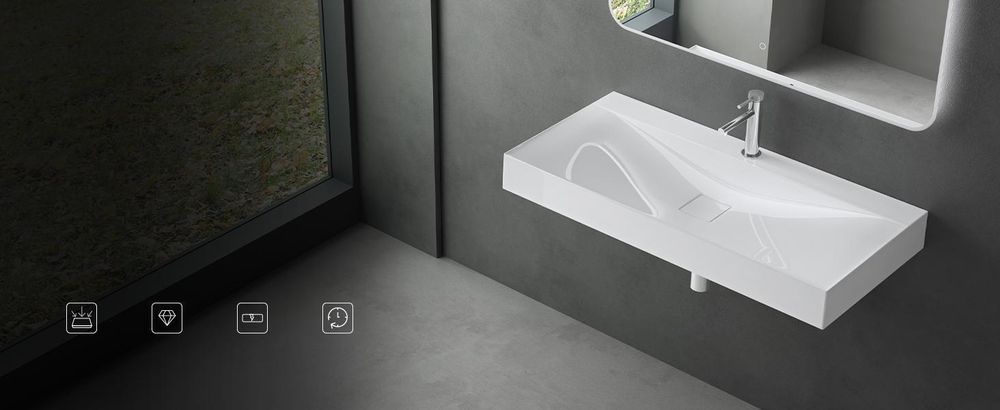 Mai & Mai Waschbecken Hänge Waschtisch Aufsatz Waschschale Mineralguss Schwarz Matt Rechteckig 1 Armaturenloch Breite: 60cm Col810
