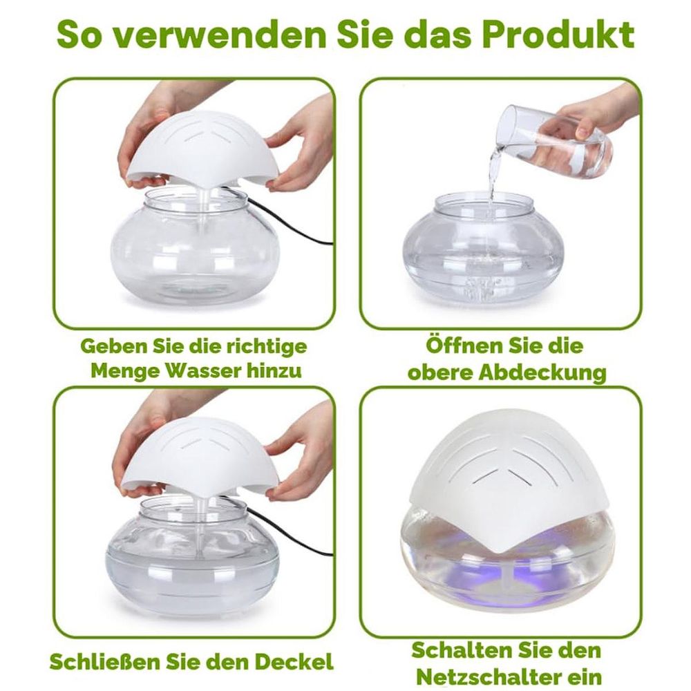Wasserbasierter Luftreiniger mit Luftbefeuchtung , 12h Dauerbetrieb, 7 Farben LED, geräuscharm, wartungsfreundlich, für Zuhause & Büro, Schwarz