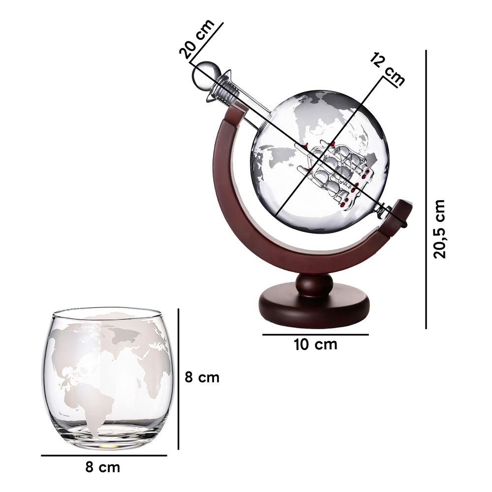 Whisky Karaffe Set, Whiskey Geschenkset, Geschenke für Männer, Globus Dekanter 850ML, Whisky Gläser, Whiskey Steine, Zubehör Retoo