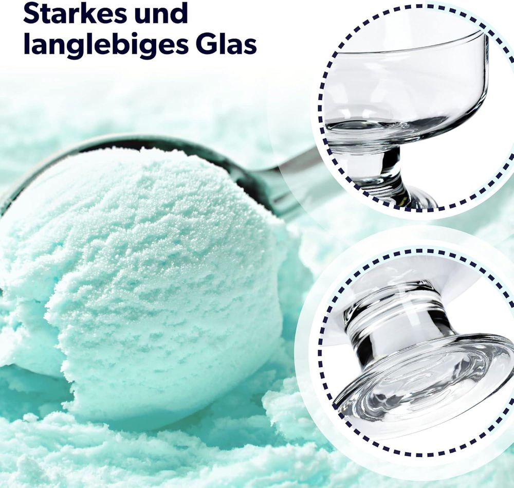 KADAX Eisbecher Glas "Tetlin", Eisschalen, Eisgläser, Dessertschalen für Desserts, Eiscremegläser, 180 ml, 6 Stück