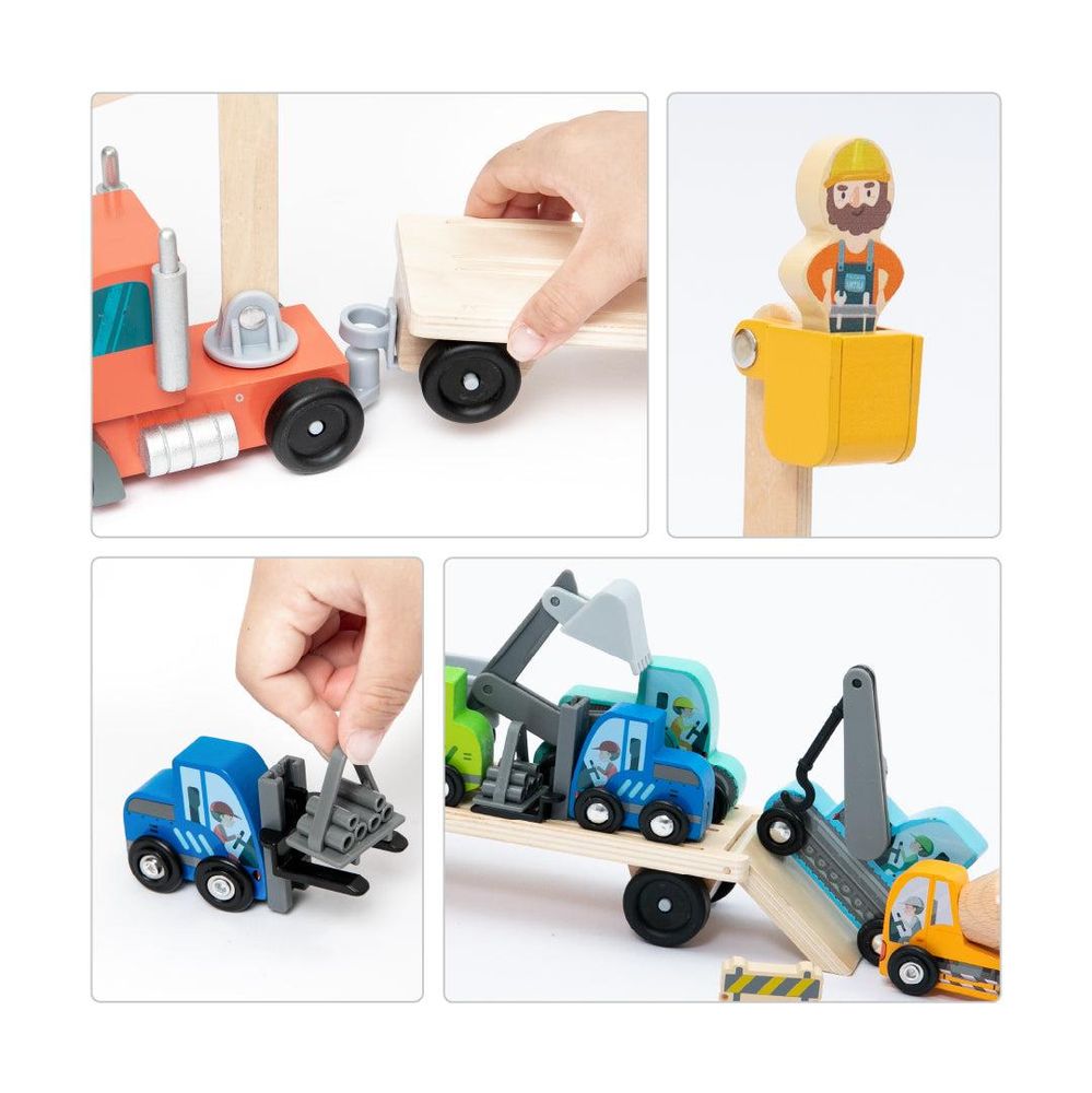 Bewegliche Baufahrzeuge und Transporter des UMU Spielsets