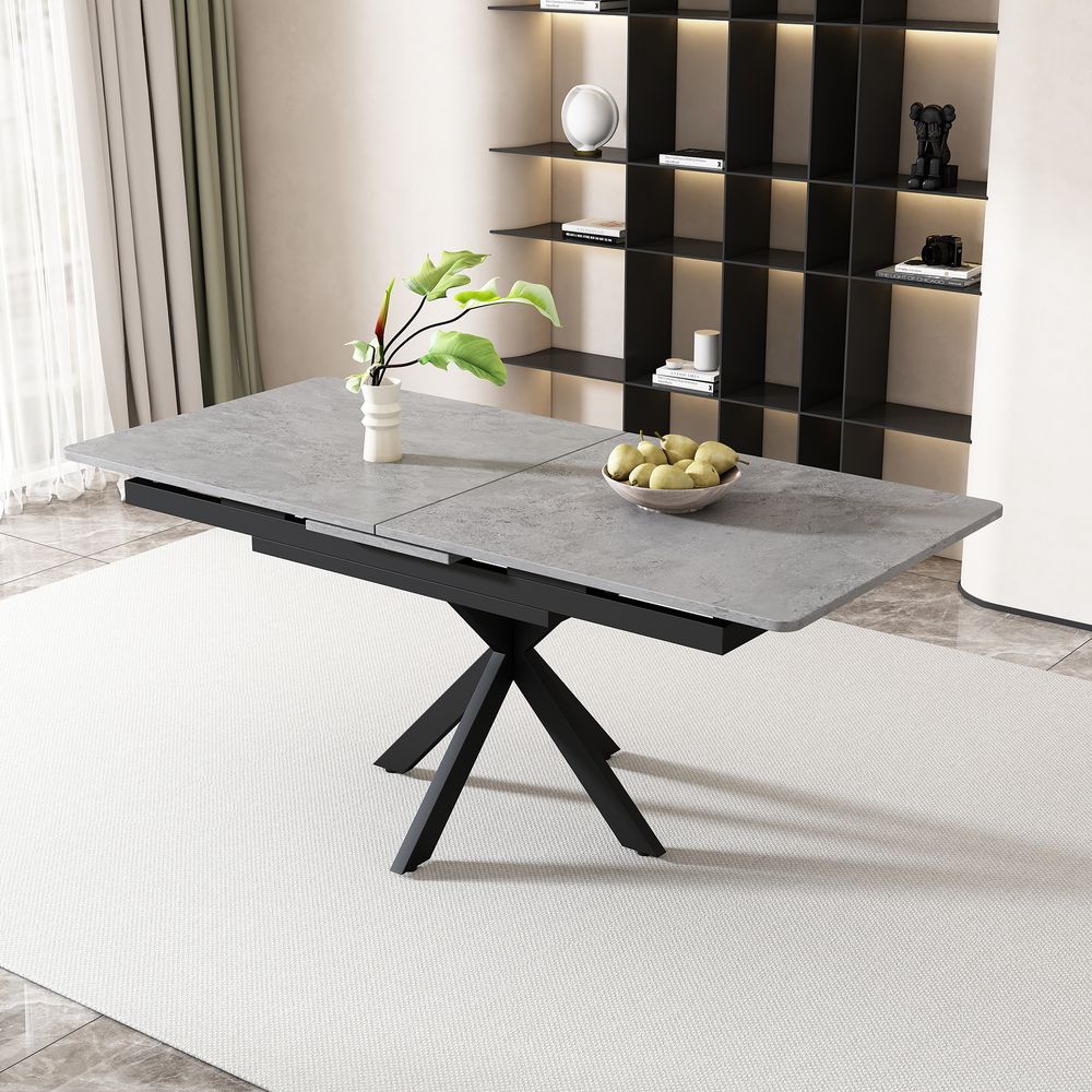 okwish Esstisch Erweiterbar Esszimmertisch rechteckig (Erweiterbar Esszimmertisch rechteckig Küchentisch weiß Marmoroptik), Ausziehbar 150-180cm Tischplatte, Grau