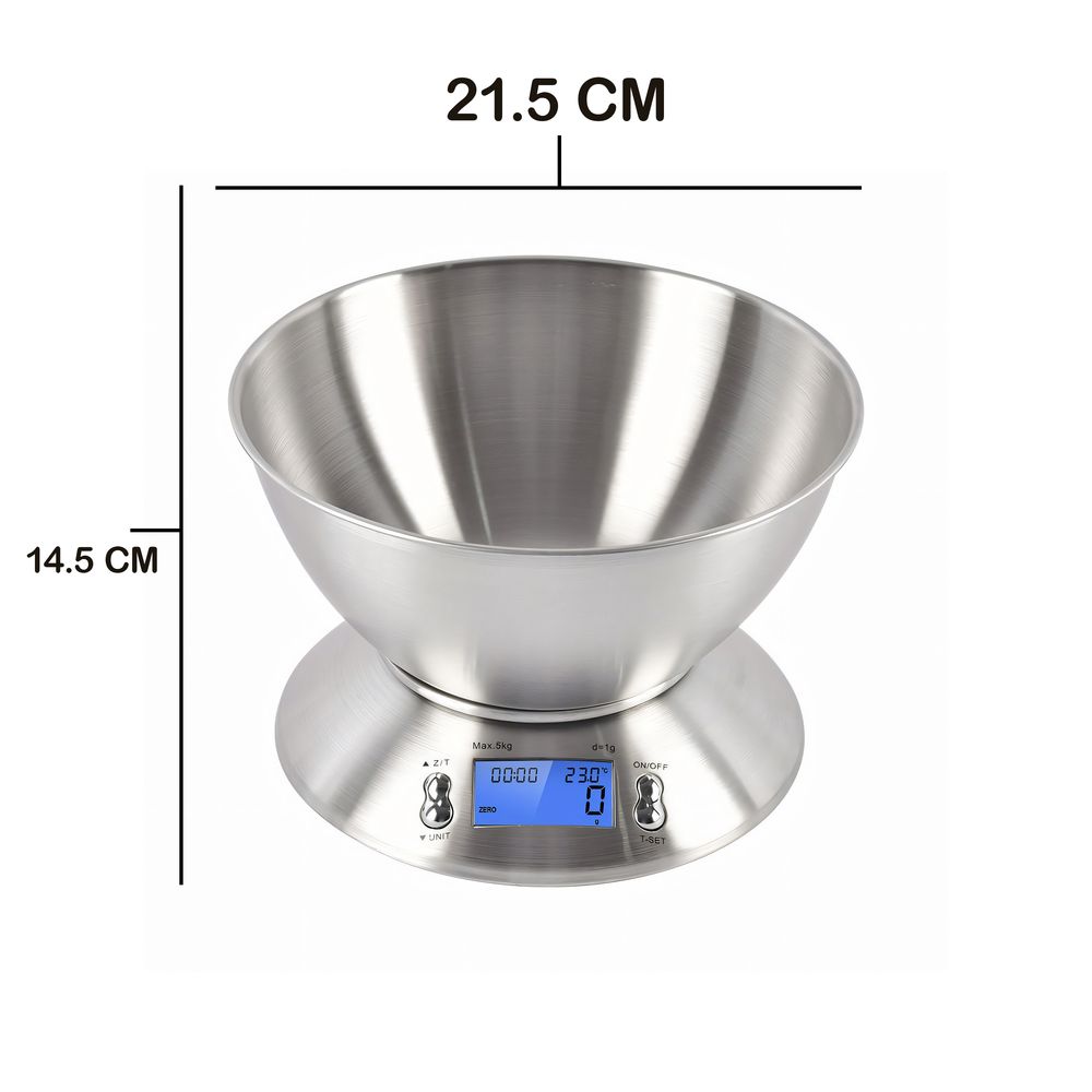 Küchenwaage Digital mit edelstahl schüssel mit LCD Display, Bis 5kg und 1 grammgenau, Elektronische Waage Feinwaage Digitalwaage Präzision Tara Retoo