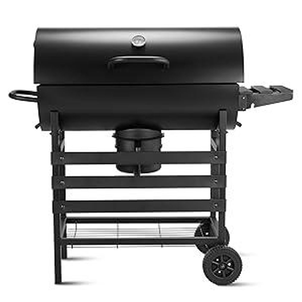 TEENO Chariot à Barbecue de Bois,Grill XXL à Charbon avec Couvercle, Thermomètre,Tiroir à Cendres,Gants anti-brûlures, Évent Réglable,Basic