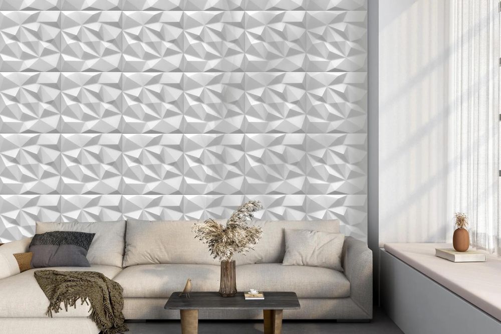 Verdico | 3D Wandpaneel Polystyrol - 50x50 cm - Weiß - Moderner Stil - Einfache Montage - Effektvolle Dekoration, Wand- & Deckenverkleidung