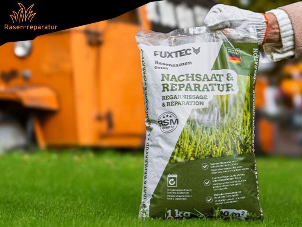 FUXTEC Rasensamen Nachsaat FX-RSNR1 | 1kg für 30m² | schnellkeimende Grasmischung | Rasenreparatur Frühjahr bis Herbst | Germany