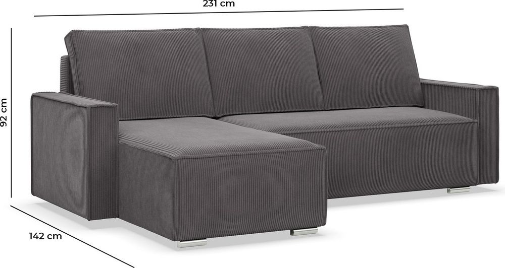 NOTO - Ecksofa mit Schlaffunktion, Bettkastem, Komfort und Still, dunkelgrau