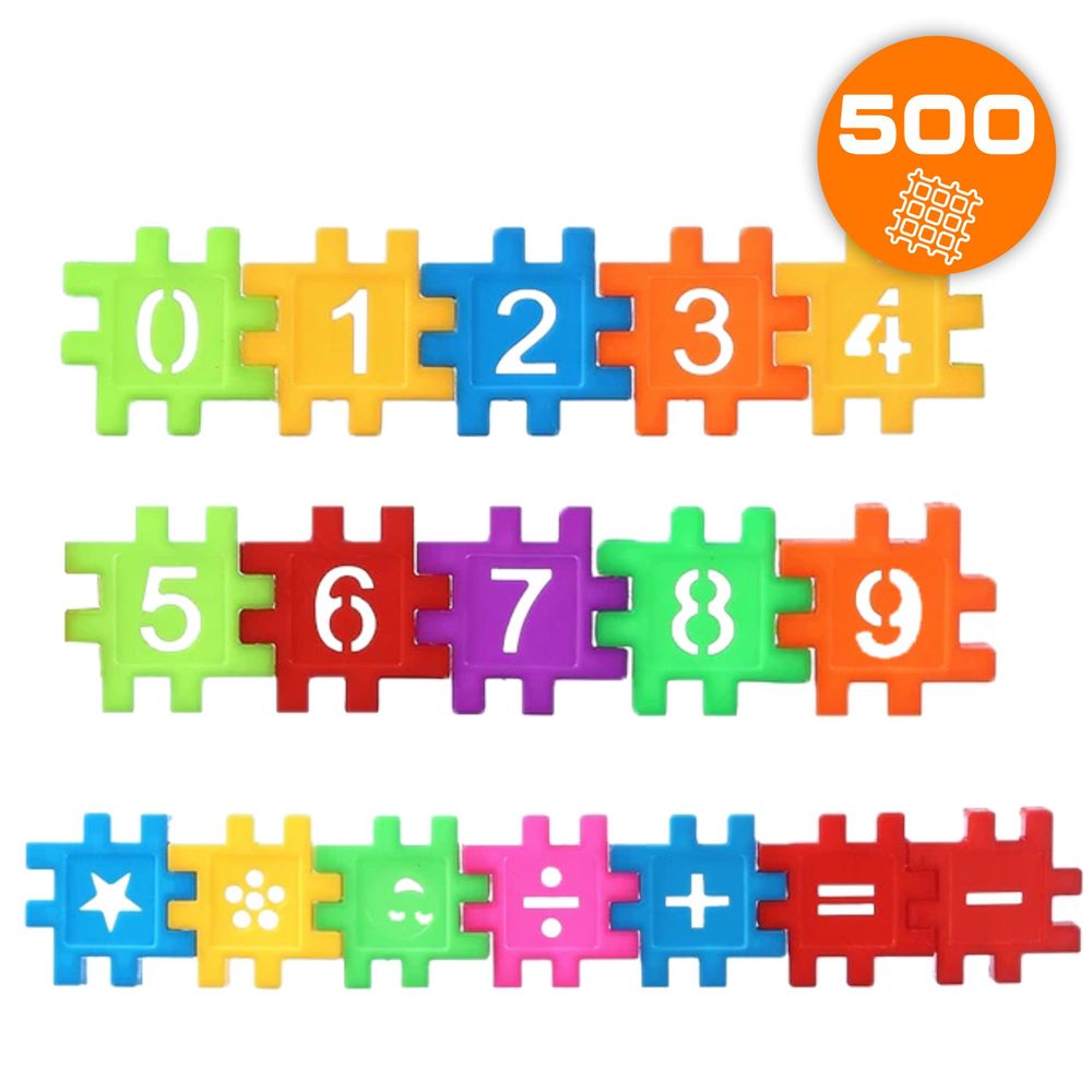 Waffelbausteine XXL Set 500 Teile, Lernspielzeug für Kinder ab 3 Jahre, Konstruktionsspielzeug Puzzle Bunte Bausteine Motorik Spielzeug, EVI TOYS Box