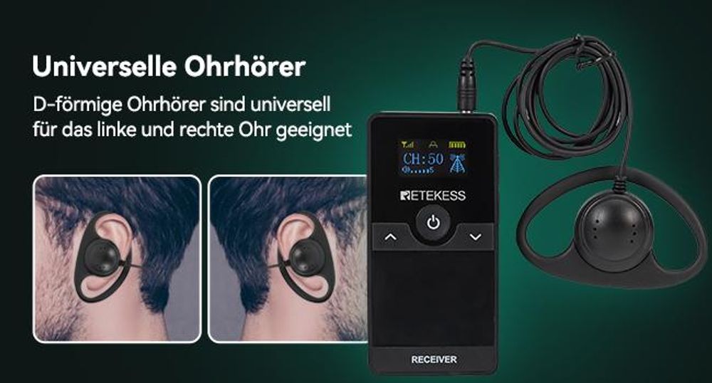 Retekess TT116 Tour Guide System, Tragbares Drahtloses Audiosystem, 200 m, Geräuschreduzierung, Rauschunterdrückung, für Tourismus, Fabrik, Schule
