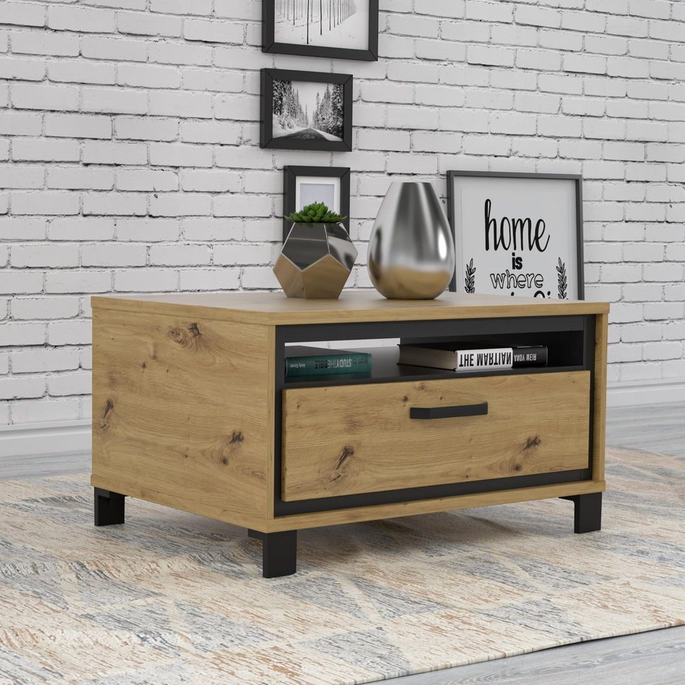 TRONDHEIM Couchtisch – Industrial-Couchtisch mit Stauraum und 40 kg Oberboden-Belastbarkeit
