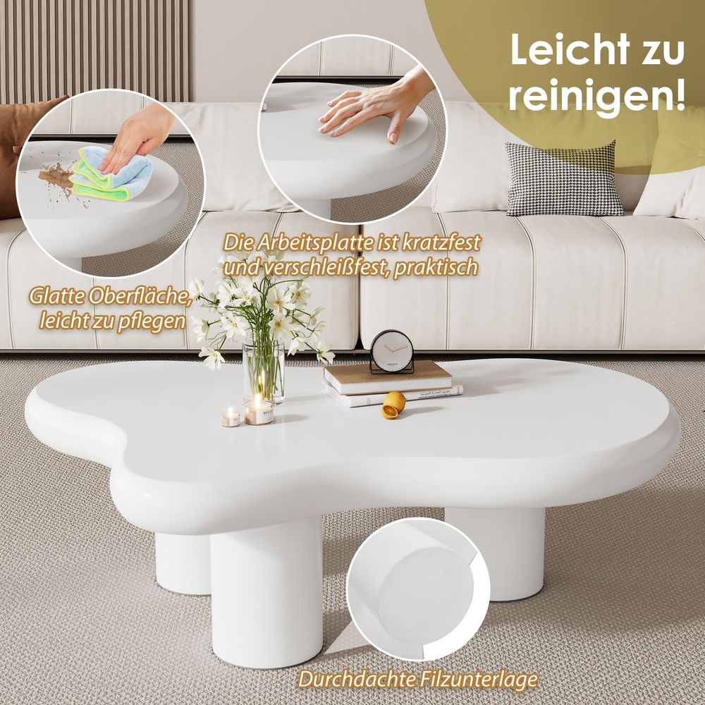 MODFU Unregelmäßiger Couchtisch in Wolkenform für Wohnzimmer, Schlafzimmer, MDF mit Filzunterlagen, lackierte Oberfläche, Weiß