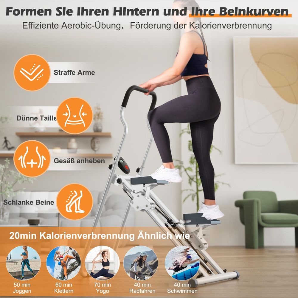 Stepper Stair Stepper für Heimtraining, Klappbare, mit LCD-Bildschirm Echtzeit-Tracking Verstellbares Design platzsparend und stabil Bis 136 kg