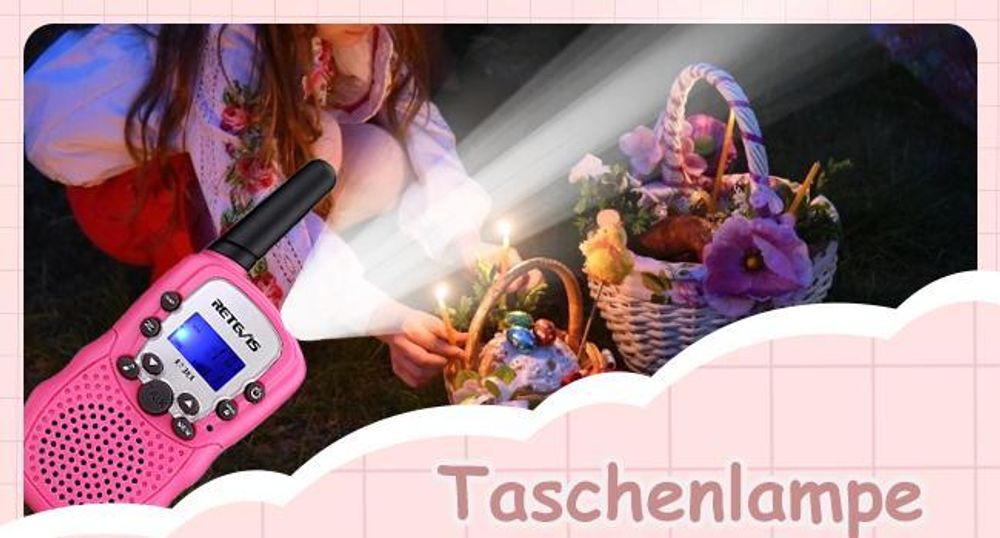 Retevis RT388 Walkie Talkie, Spielzeug ab 4-12 jahre mädchen jungen, 8 Kanal, 3KM, Taschenlampe, VOX,DCS/CTCSS, für Camping Spielen