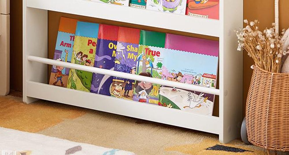 SoBuy Bücherregal Kinder Wandregal für Kinderzimmer Kinder Bücherregal Wand mit 4 Ablagen Montessori Kinderregal Schmal Regal Wand Regal KMB08-II-W