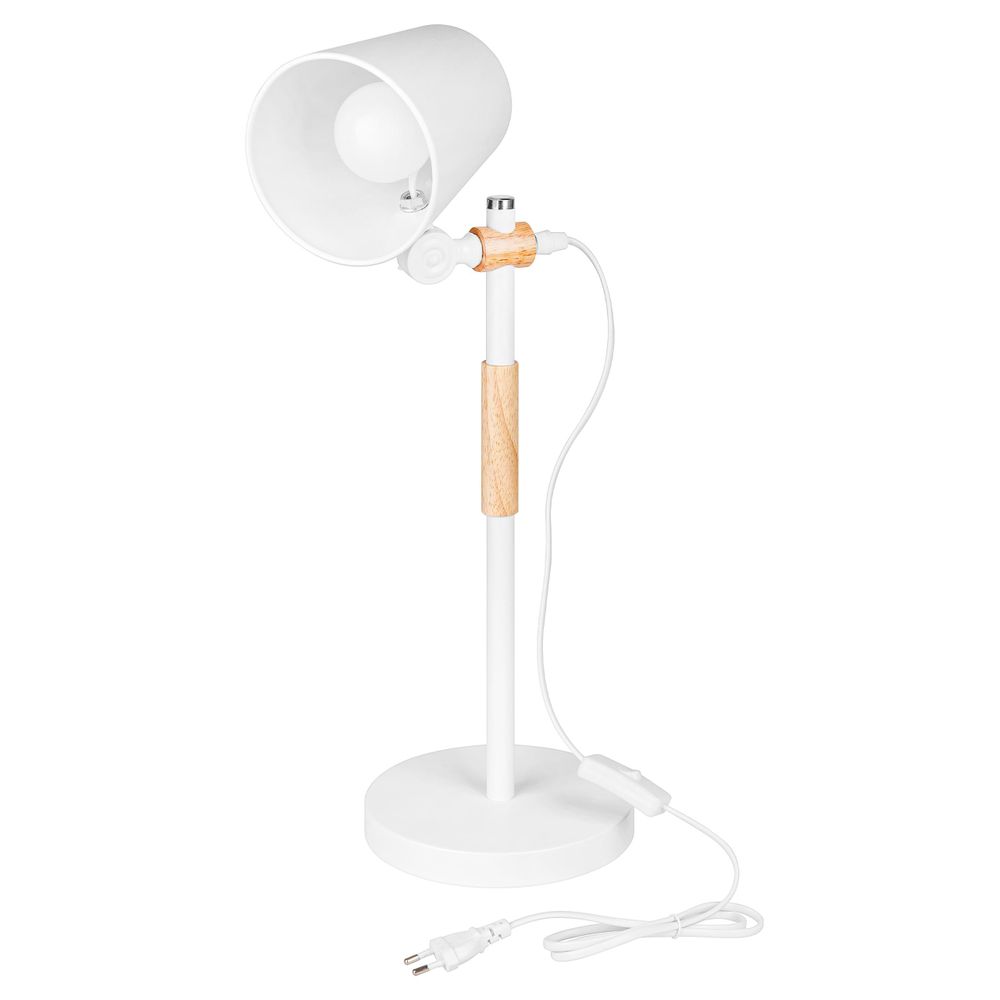MasterLED Tischlampe – Höhe 55 cm – E27 – weiß mit holz – Skandinavisch – tischlampe holz modern – schreibtischlampe e27 – leselampe tisch – Kasio
