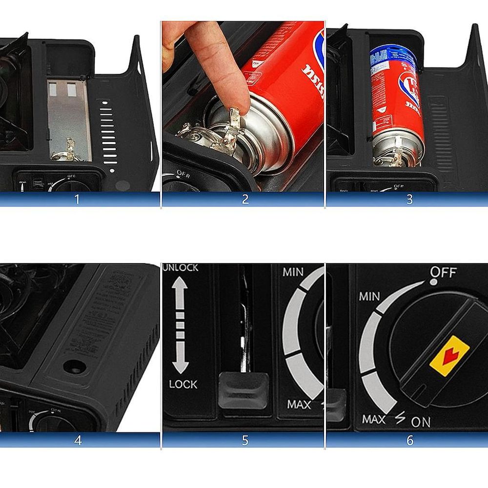 Campingkocher 2in1 Gas 2500W | Tragbarer Gaskocher mit Piezozündung, für Kartusche & Gasflasche | Outdoor Kocher inkl. Koffer & Windschutz