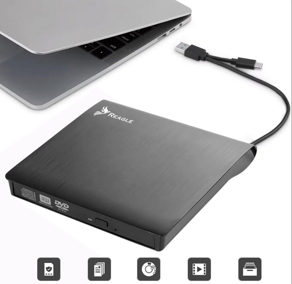 Externer CD DVD Brenner Laufwerk USB C USB A Adapter für Laptop PC MacBook Desktop Kompatibel mit Windows macOS Linux 5Gbps Slim Design Reagle