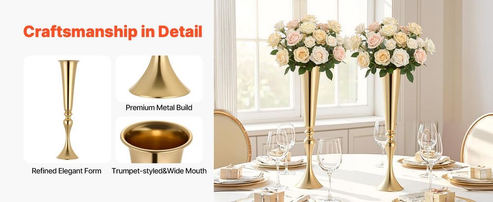 VEVOR 10PCS 55cm/21.65” Hohe Kristall Hochzeitsblumenständer, Metall Hochzeitsmittelstück Vase, Gold Blumenhalter Florale Ausstellungsständer für Tische Hochzeitsdinner Party, Zeremonie Geburtstagsveranstaltung Dekor, 55 cm-a, 12 Stück-a