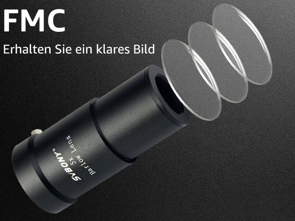 Svbony Barlowlinse 5X, 1,25 Zoll Metall Barlow Full Multi Coated Teleskop Okular Zubehör für Planetenbeobachtung und Astrofotografie