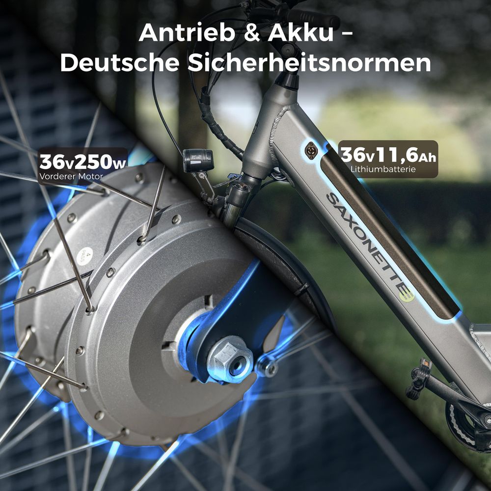 SAXONETTE Comfort Plus 4.0,Elektro  , ebike , 418 Wh Intube-Akku große Reichweite für den Alltag, E-Bike, Elektrofahrrad (Rahmenhöhe 50, silber matt)