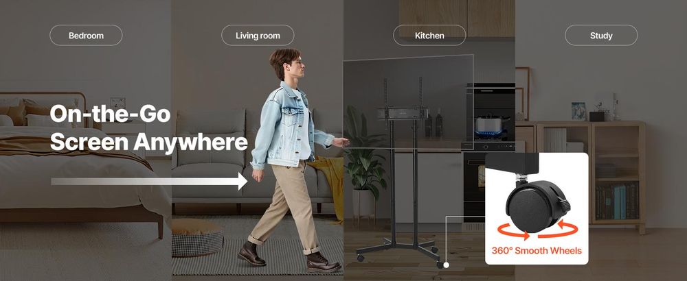 VEVOR Rollender TV-Ständer, Mobiler TV-Wagen für 35-100 Zoll LED/LCD/OLED Flach-/Curved-TVs, Tragbarer Monitorständer mit Rädern für bis zu 198 lbs für Wohnzimmer, Schlafzimmer, Büro, Außenbereich, Max VESA 800x600mm, Kein Tablett, 2 Halterungen