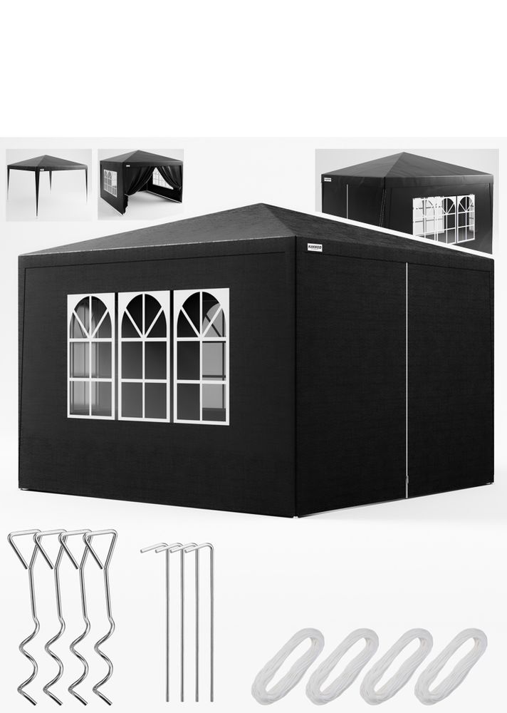 KANWOD Pavillon 3x3 m TORM, Partyzelt Wasserdicht von 9m² mit 4 Seitenwänden und 3 Fenstern