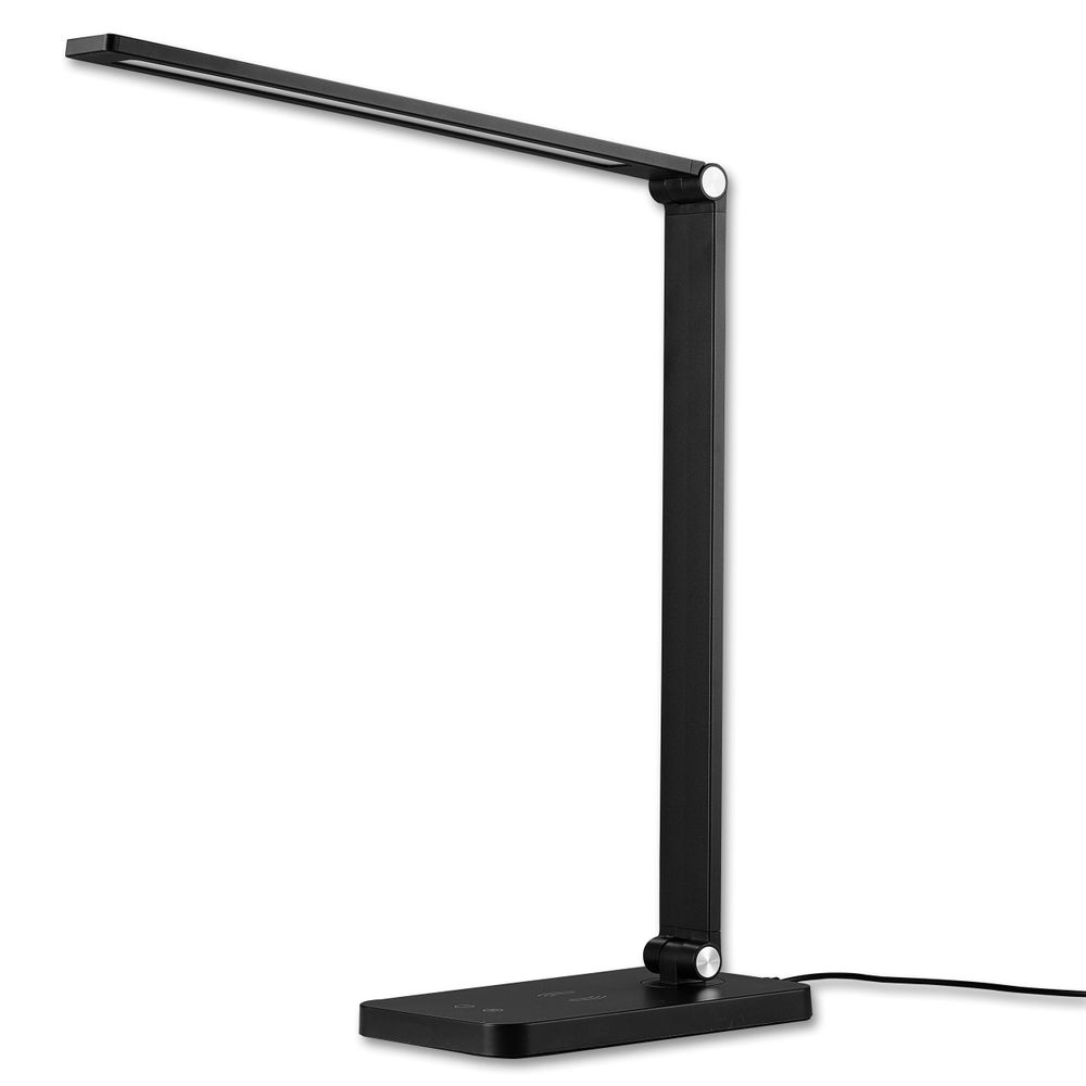 MasterLED LED Schreibtischlampe 7W Schwarz, Dimmbar per Touch, CCT 5 Lichtfarben, Augenschonende Lese- & Nachttischlampe mit USB