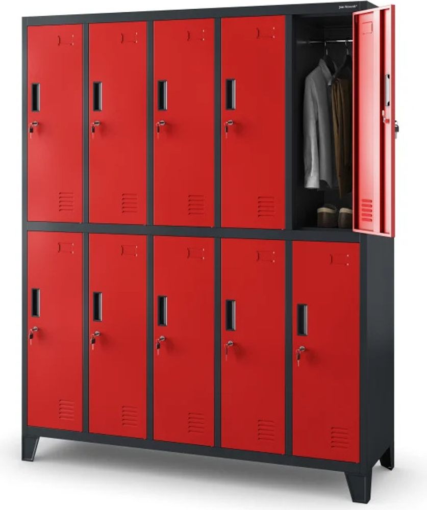 Schließfachschrank Spind Umkleideschrank anthrazit-rot 172x136x45