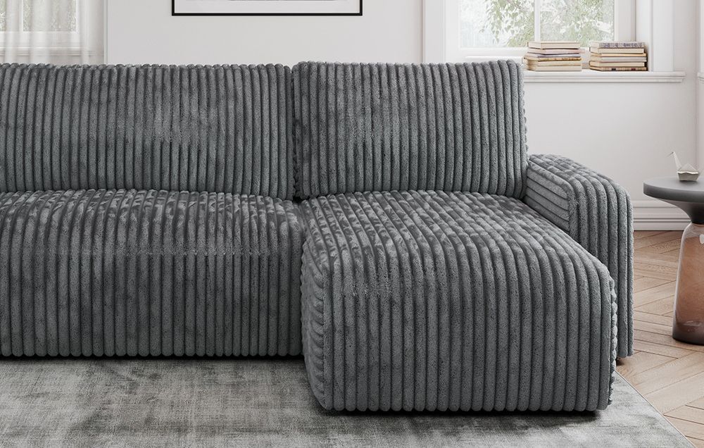 graues Ecksofa aus cord Stoff