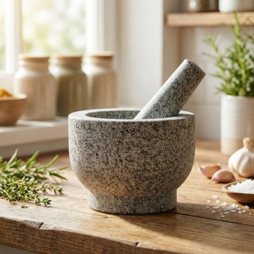 WELLHAUS Granitmörser mit Stößel, groß, XXL, für Gewürze, 14x10 cm