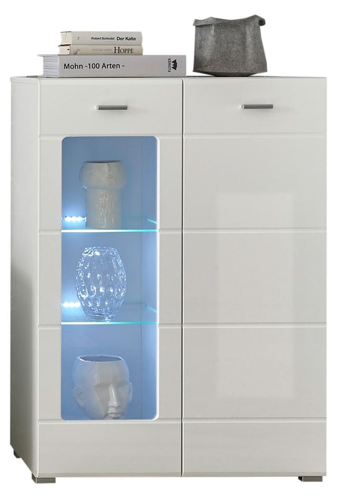 Highboard "Ella II" – modernes Highboard mit Glasbodenbeleuchtung und Hochglanz-Front
