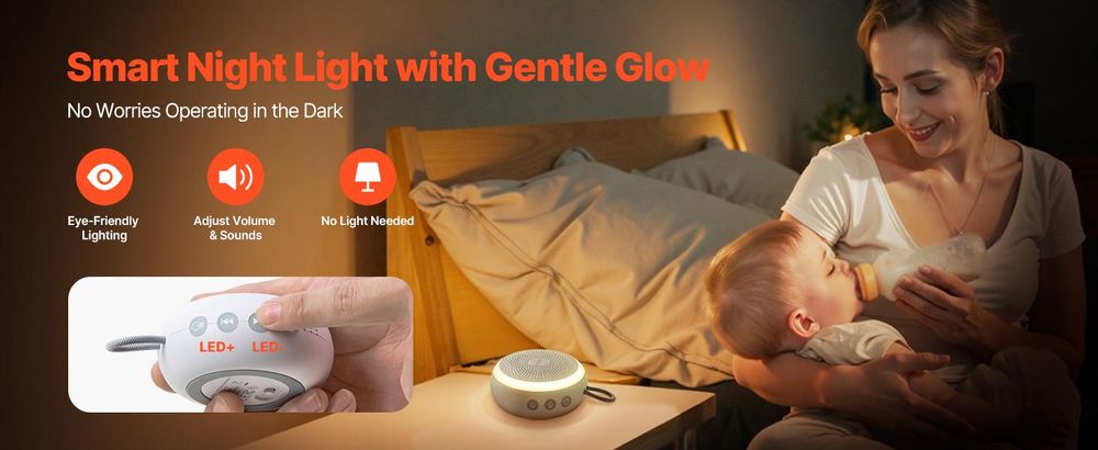 VEVOR Einschlafhilfe, White Noise Machine, 20 Musiktitel, 4-in-1-Soundmaschine mit weißem Rauschen, automatischem Abschalttimer, sanftem Ringlicht, Speicherfunktion & Kindersicherung, Rauschgerät